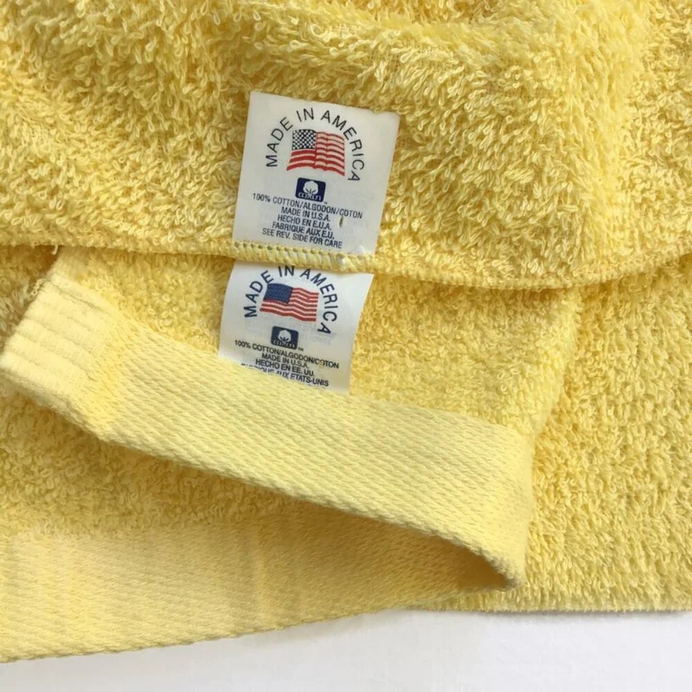 Vintage Honeybee & Flower Embroidered Towel Set 2 Pc Washcloth & Bath Yellow Bee